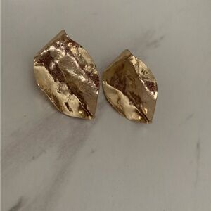 Gold Tone Leaf Textured Earrings